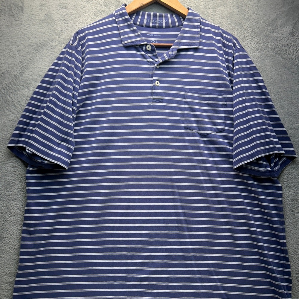 B. Draddy USA Mens XXL Blue Striped Pima Cotton Spandex Short Sleeve Polo Shirt